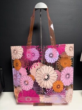 Clinique Beauty in Bloom Multicolor Floral Transparent Tote NWOT